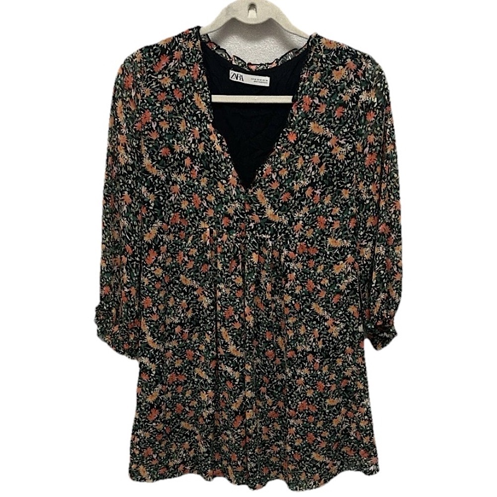 Zara Womens Floral Print Dress Size Medium Boho Hippie Peasant Festival